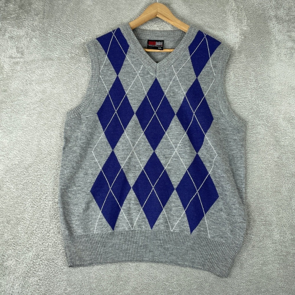 Vintage Y2K Southpole Sweater Vest Mens XL Gray Argyle V-Neck Skater Preppy
